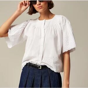 J. Crew Jolie Top in Eyelet Cotton Poplin White CA974 Size Large New with Tags